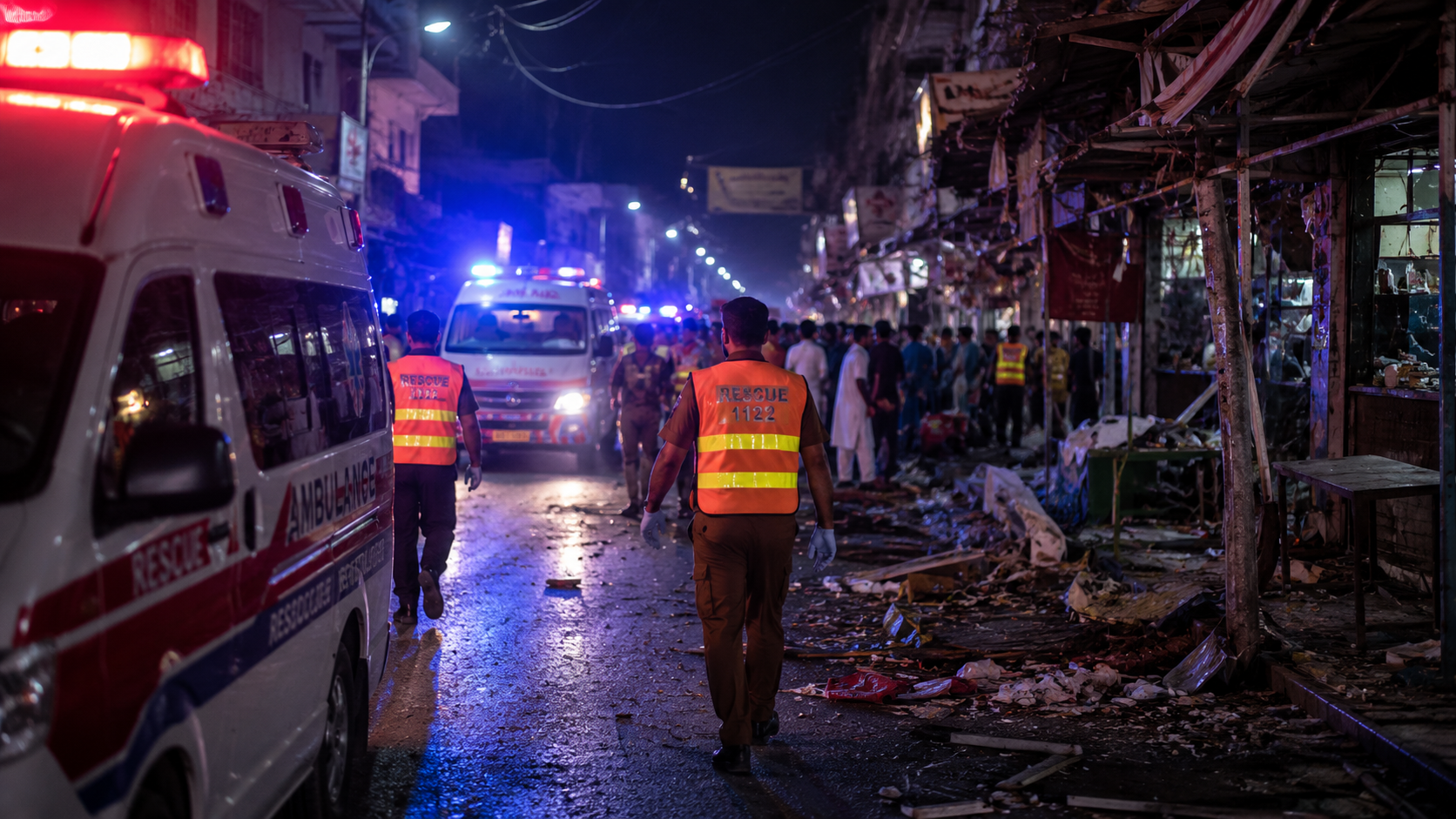 Lakki Marwat explosion 2026 rescue operation at KP market after blast