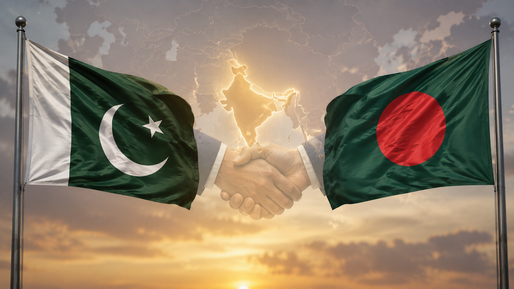Pakistan Bangladesh commonalities 2026 diplomatic reset with flags and handshake theme