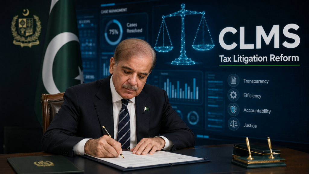 Shehbaz Sharif CLMS approval meeting for tax litigation reform in Pakistan