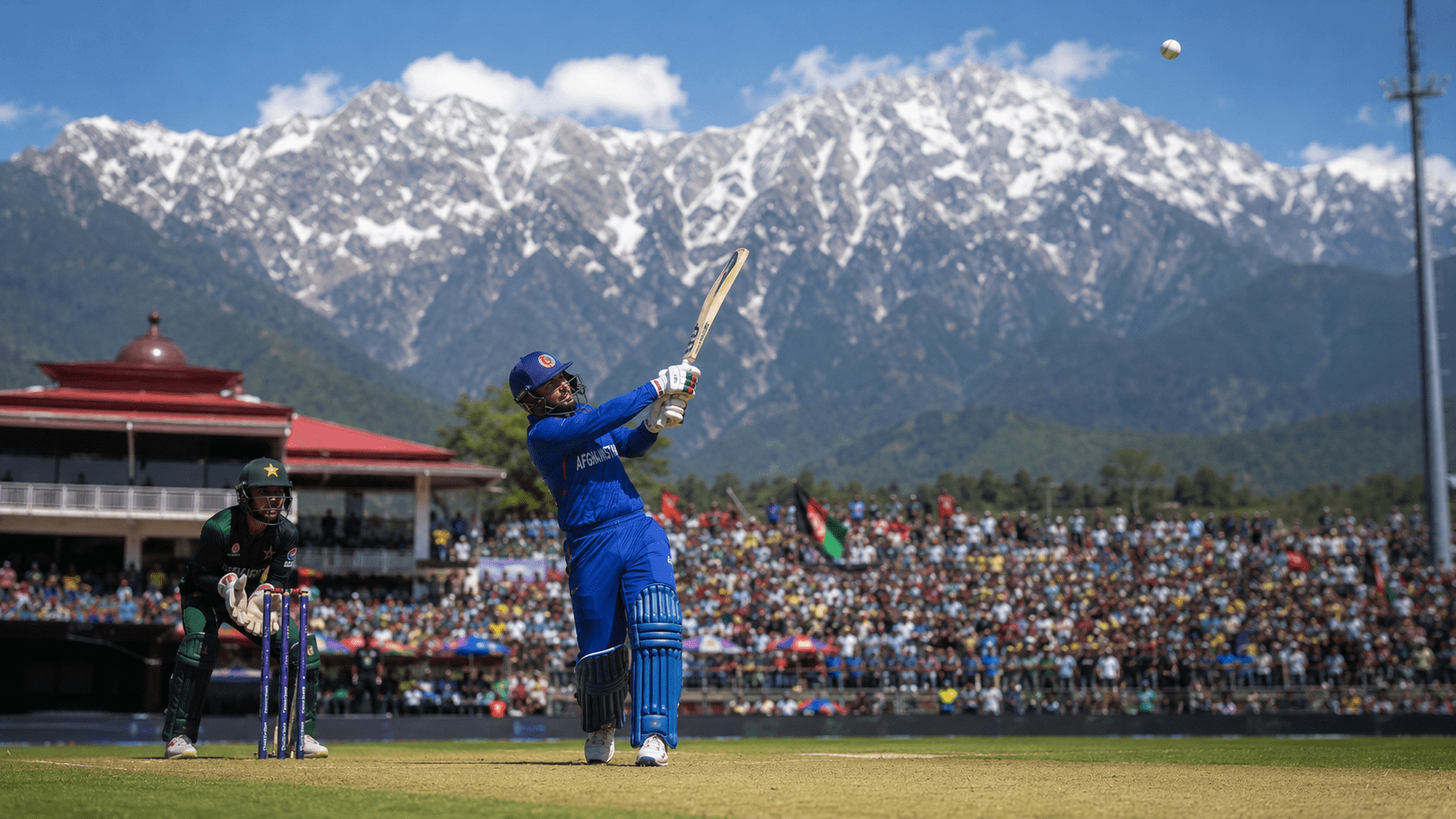 Gurbaz hundred Dharamsala 2026 — Afghanistan's Rahmanullah Gurbaz hammers breathtaking century against India at Dharamsala ODI with Himalayan backdrop