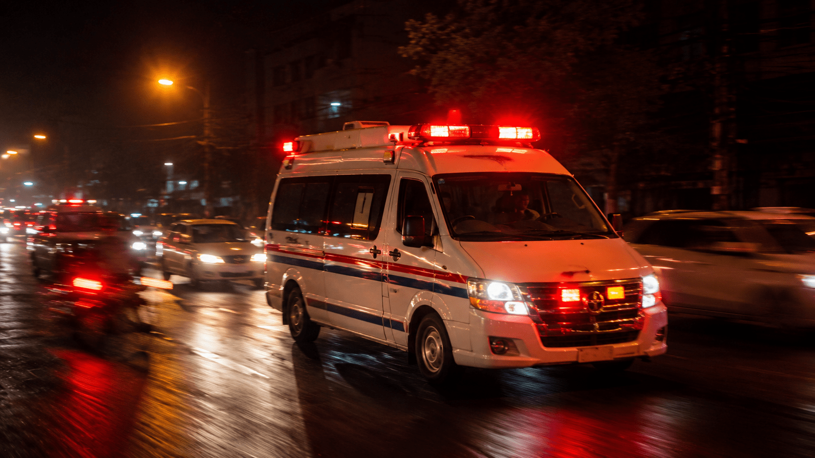 Ambulance lights illuminate the night as Sargodha child murder case takes new turn with suspect's death