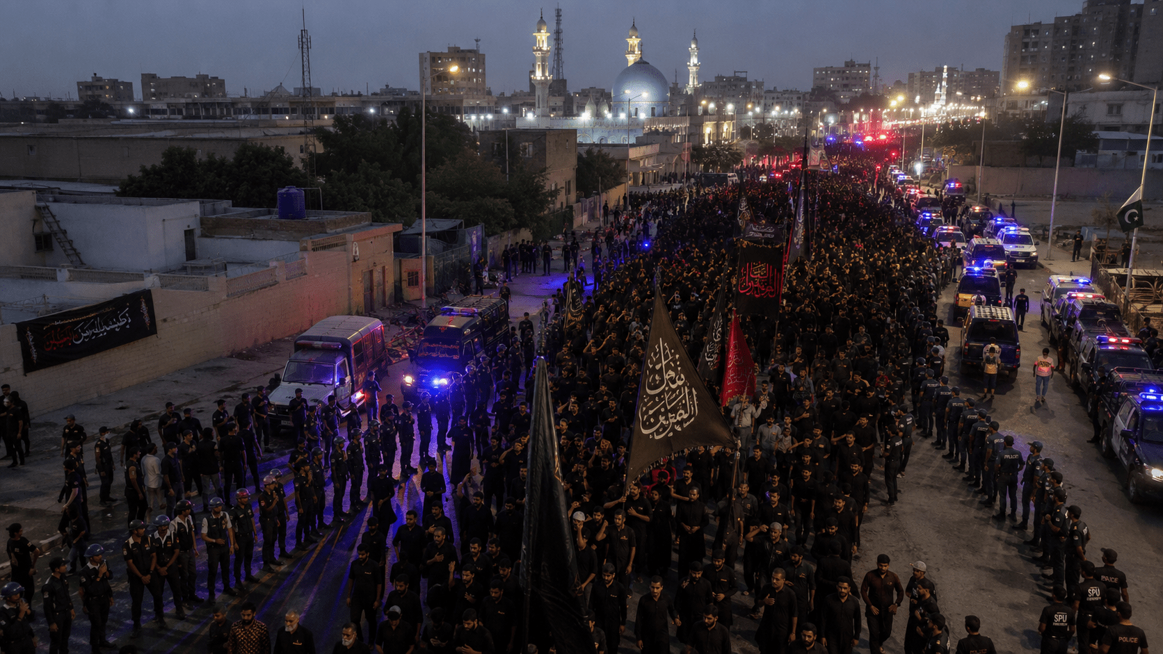 Pakistani security forces escorting Muharram procession as part of Muharram security 2026 Pakistan plan across Punjab and Balochistan