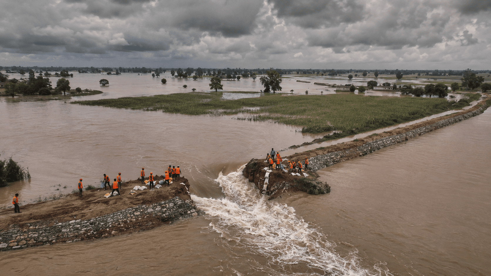 Punjab flood crisis 2026 — canals breach at multiple locations flooding farmlands as rainfall causes 35 water channel breaches across Punjab