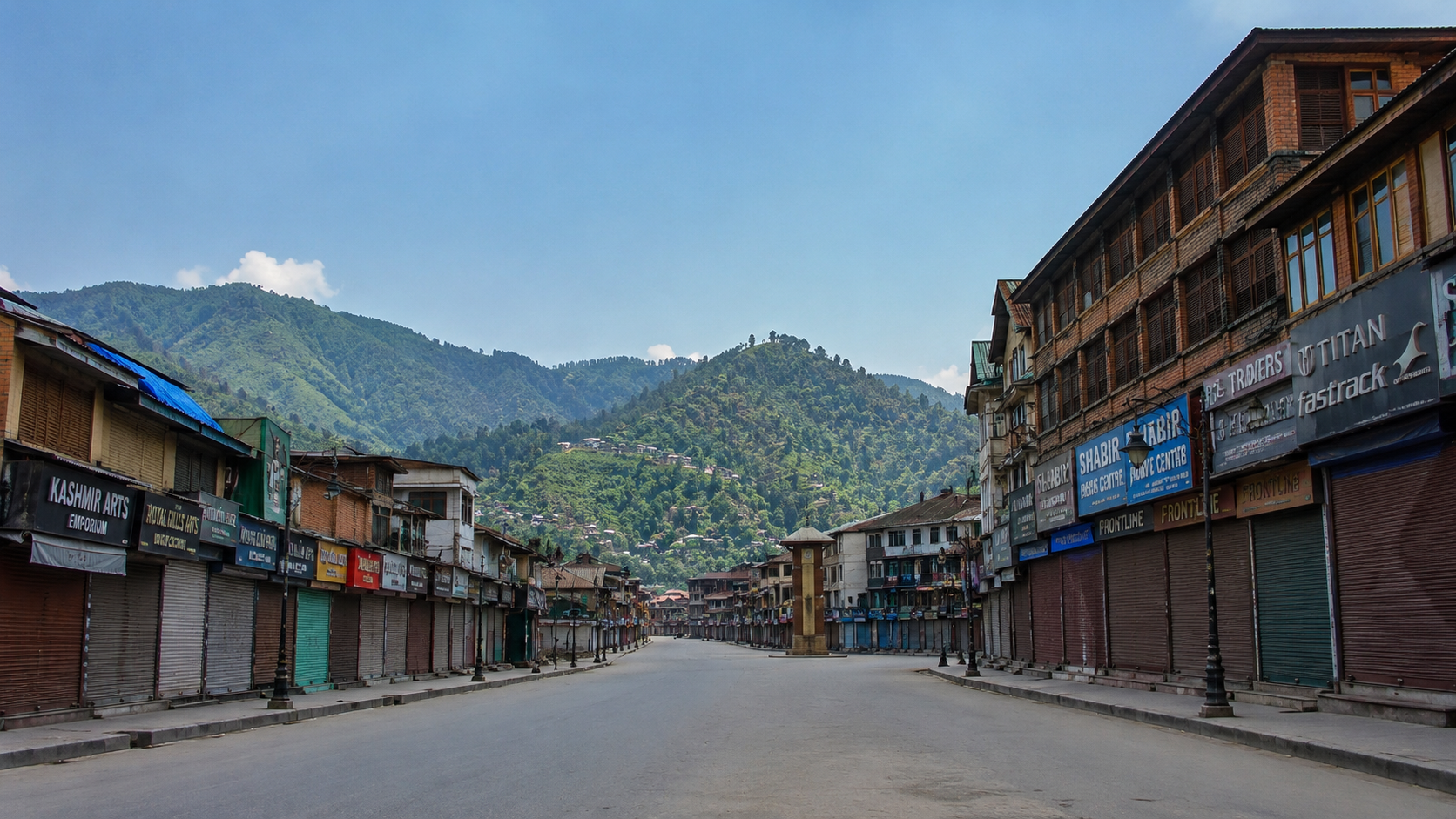 Deserted shuttered street during Pakistani Kashmir protests shutdown in Muzaffarabad