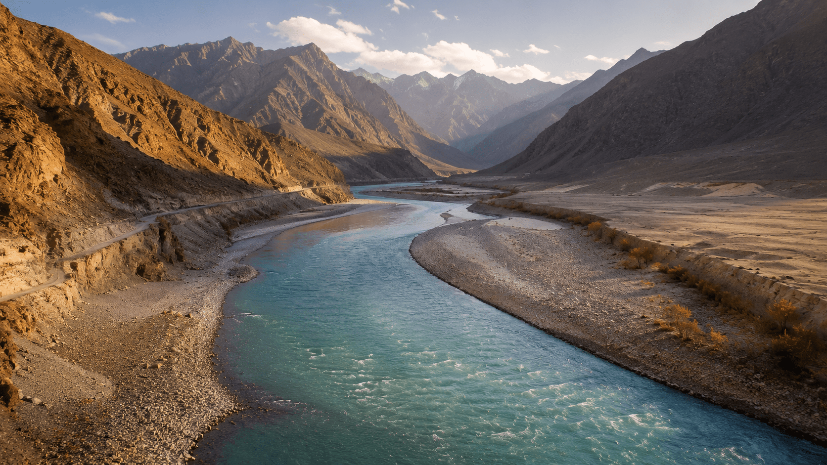 Aerial view of the Indus river system at the center of the India Pakistan Indus Waters Treaty dispute