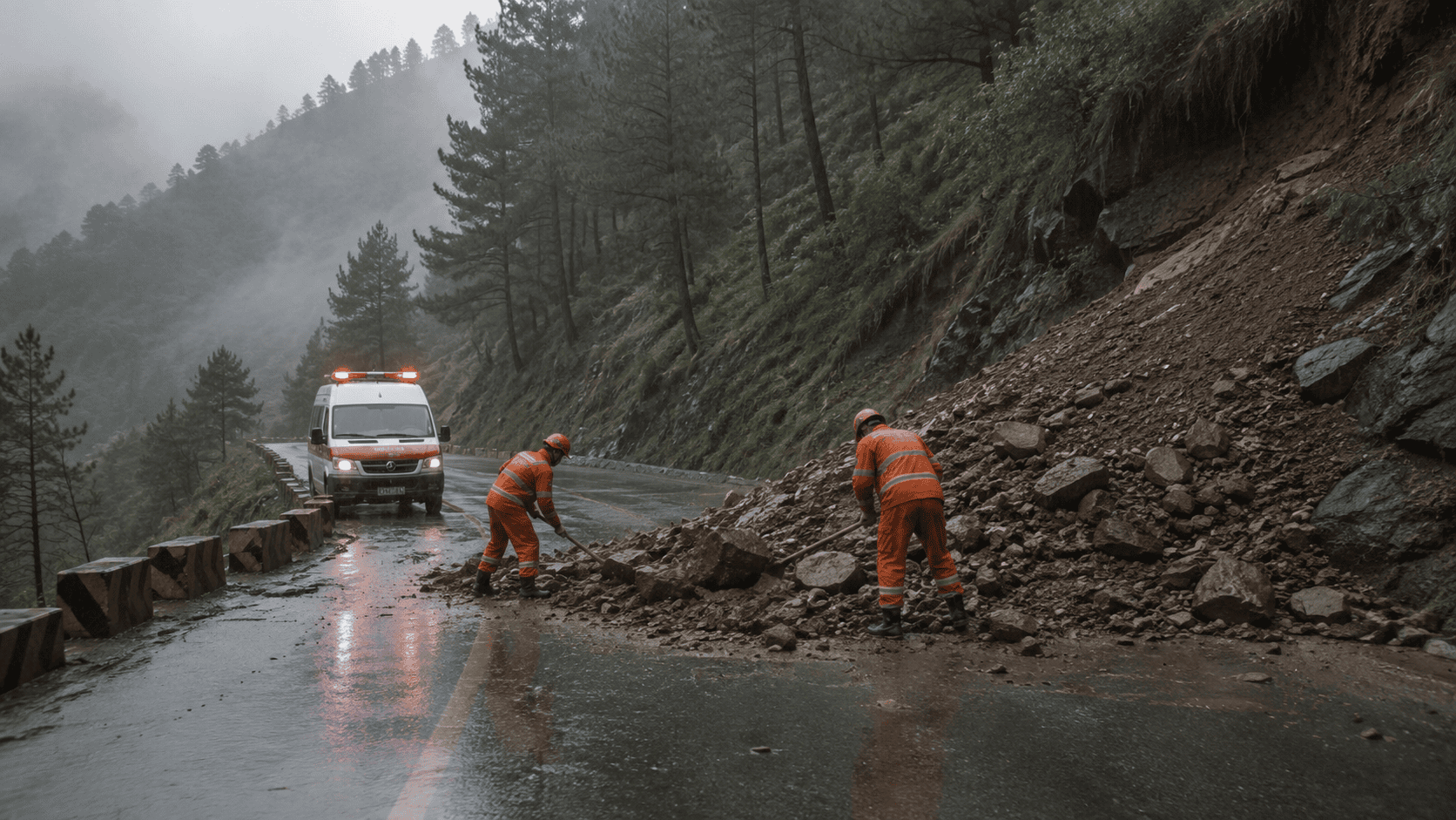 Murree landslide alert: rescue teams clear debris near Jhika Gali after heavy monsoon rain