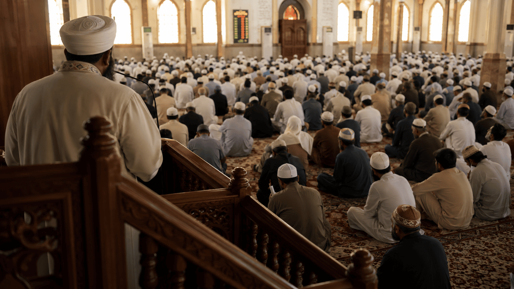 Mosque pulpit scene representing the Allama Nasir Madni heart attack news reports from Jahanian