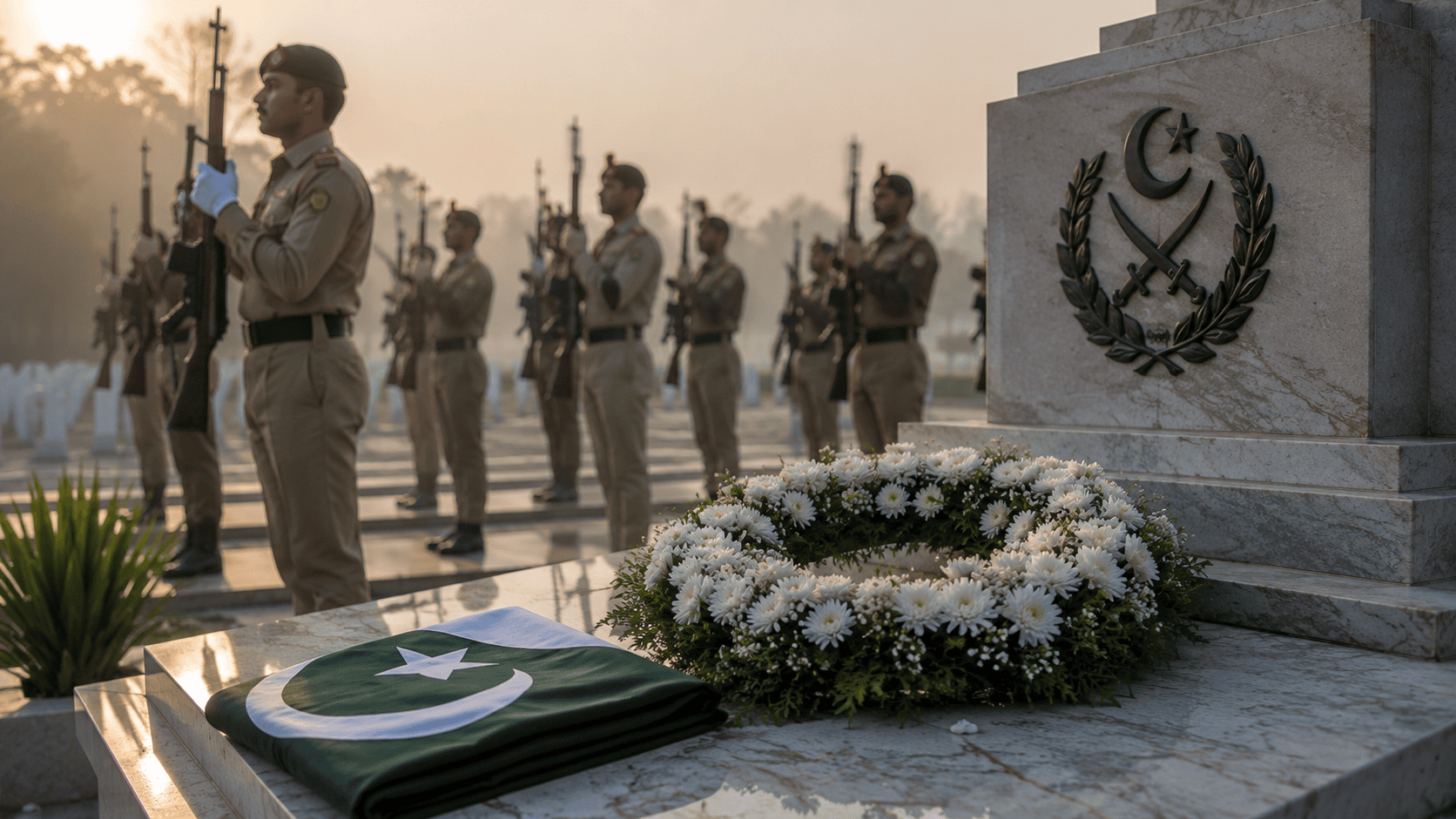 Captain Karnal Sher Khan Shaheed martyrdom anniversary tribute ceremony with Pakistan flag