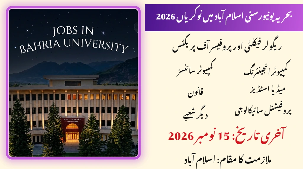 Bahria University jobs 2026 advertisement for Regular Faculty and Professor of Practice.